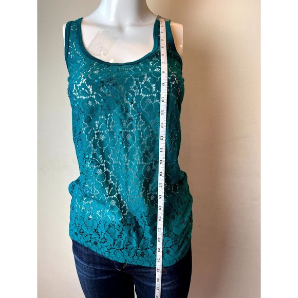Vanity Women's Lace Sleeveless Tank Top Round Neck Teal Blue Size Small - Picture 3 of 5